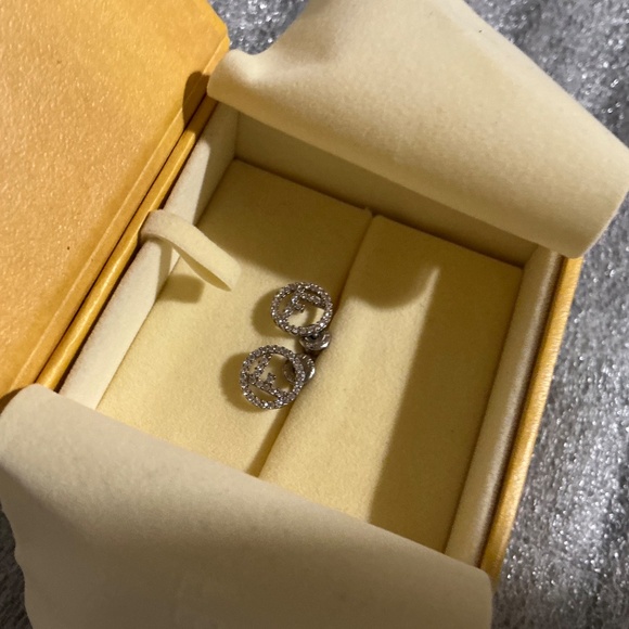 Preloved FENDI Pierced Petite Silver Earrings w/Crystals - Picture 10 of 12